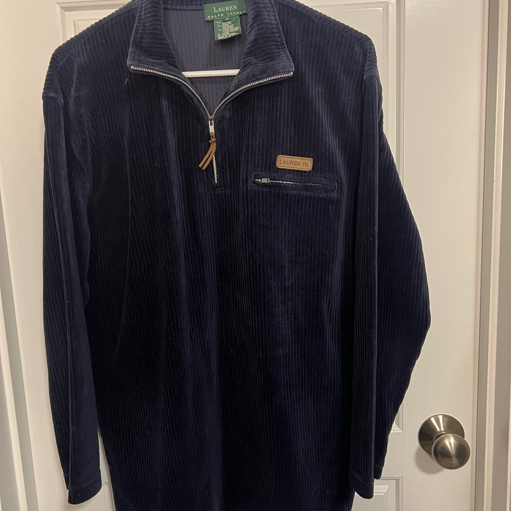 Lauren Ralph Lauren Black Corduroy Quarter-Zip Pullover